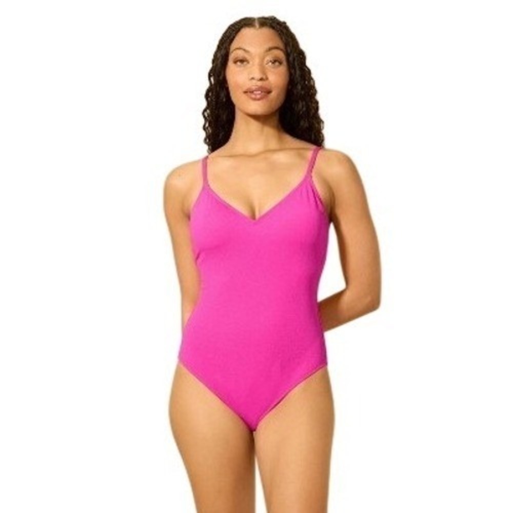 Pink Crinkle One-Piece Swimsuit Bathing Suit Beach Pool Barbie Bubblegum Sz XS